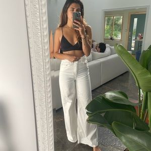 White high waisted wide legged jeans